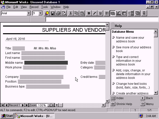 Microsoft Works 4.5 - Database